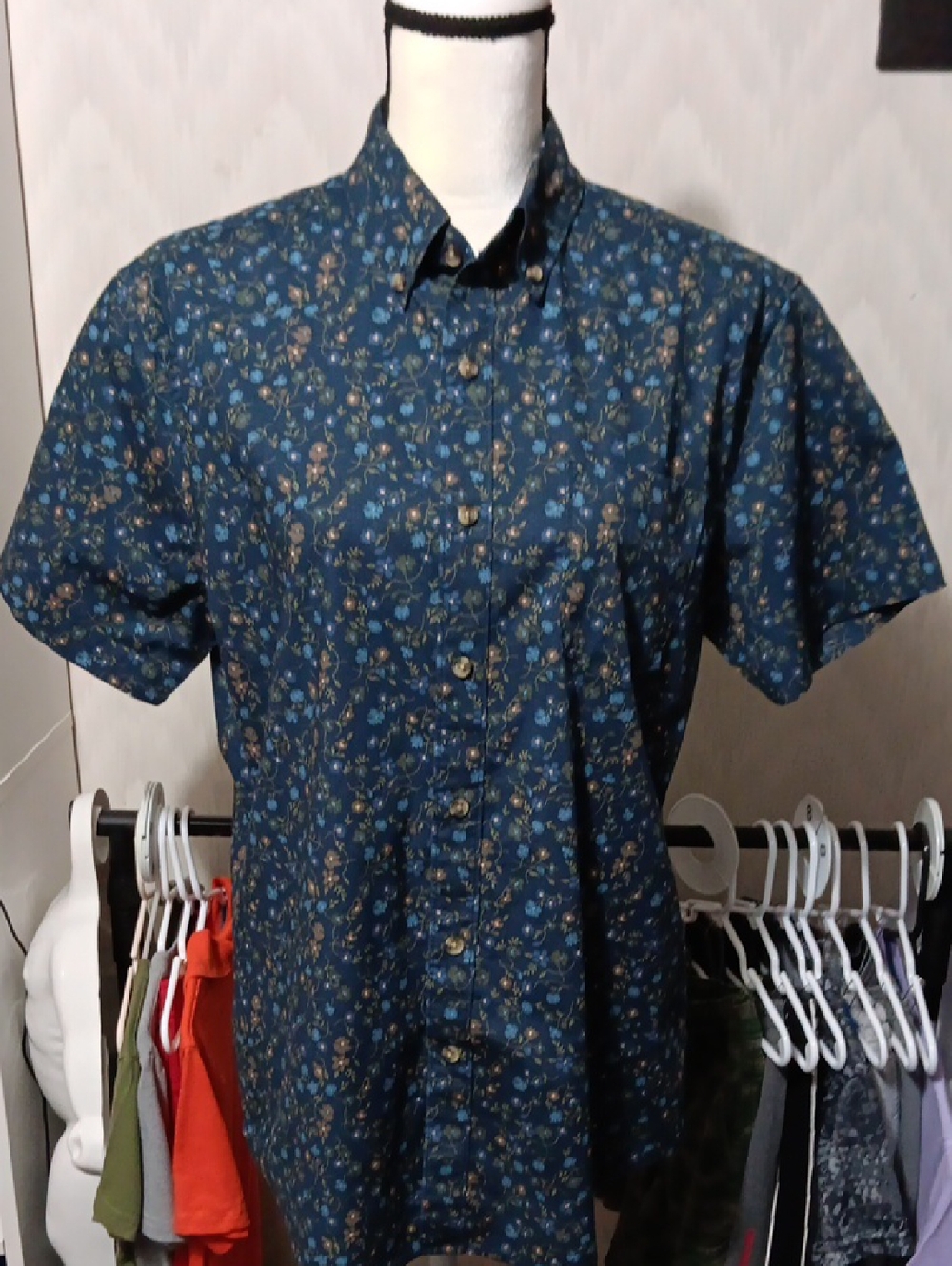 Men's Short-Sleeve Floral Button-Up Shirt - Blue